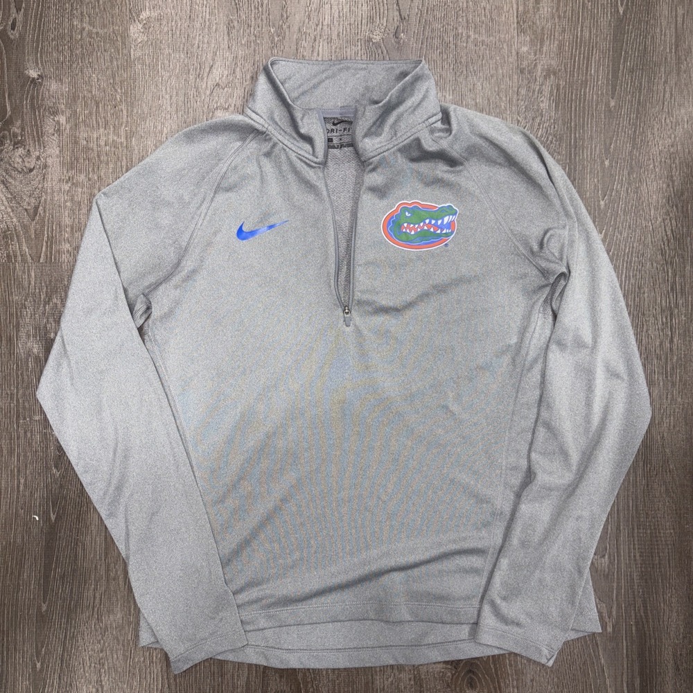 Florida Gators Sweater Mens Medium Gray 1/4 Zip Long Sleeve Dri Fit Nike